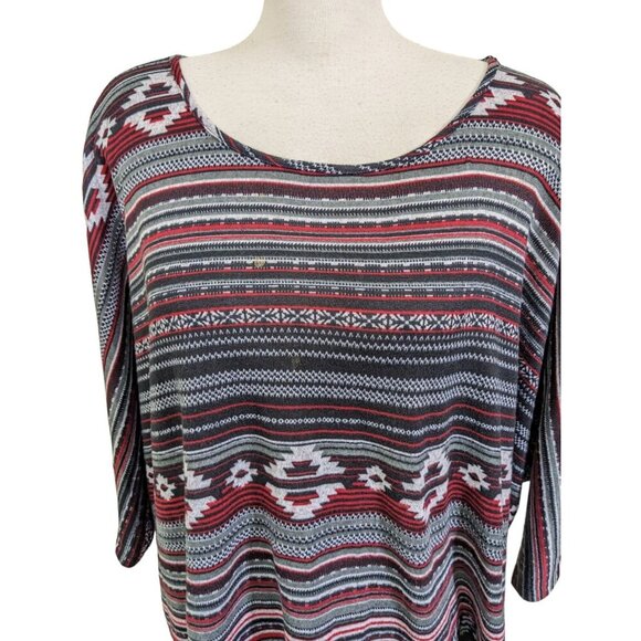 Cato Woman Fringe Oversize Poncho Style Top Size 18W 20W Multicolor Aztec Print - Picture 2 of 8